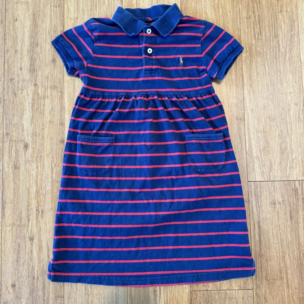 Ralph Lauren Girls Navy w/ Red Stripe Dress Size 6X